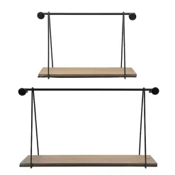 Discount Kirklands Home Black Metal Wood Swing Wall Shelves, Set of 2
