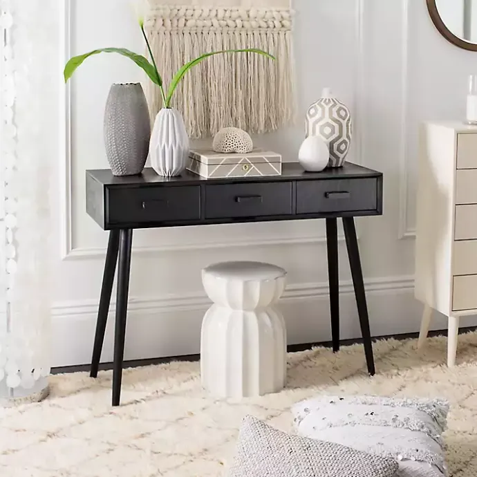 Clearance Kirklands Home Mid-Century Modern 3-Drawer Console Table Black