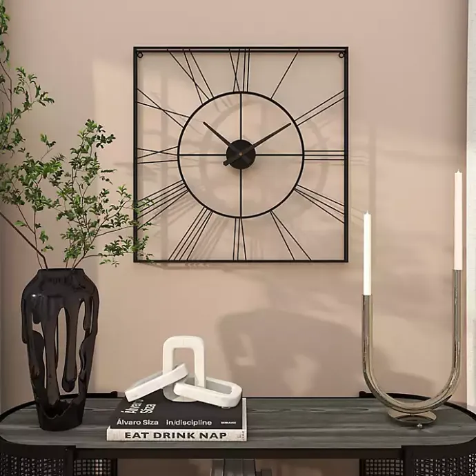 Hot Kirklands Home Minimal Square Open Face Clock Black