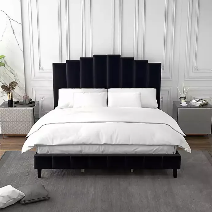 New Kirklands Home Modern Tufted Platform King Bed Black