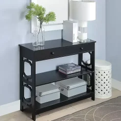 New Kirklands Home Octagon 2-Shelf Console Table Black