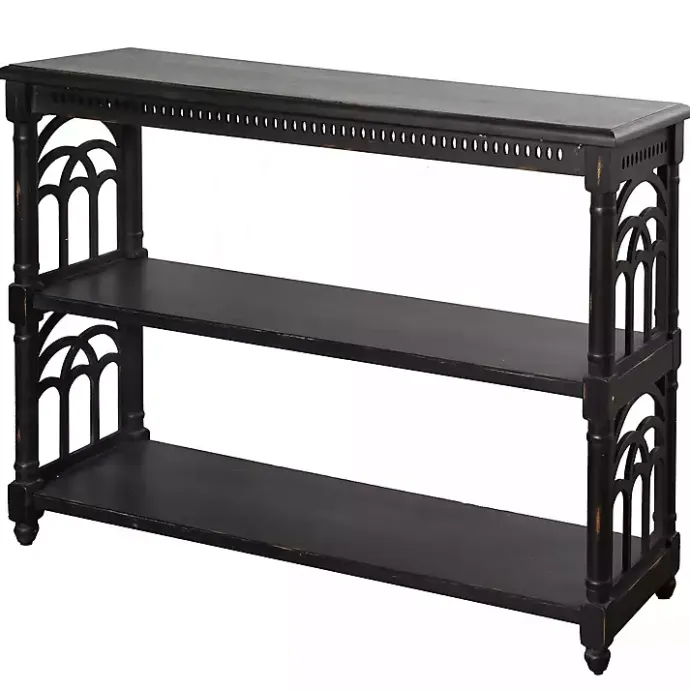 Best Kirklands Home Open Shelf Cathedral Ends Console Table Black