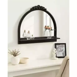Clearance Kirklands Home Black Ornate Arch Wall Mirror with Shelf