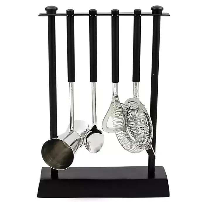 New Kirklands Home 4-pc. Bar Tool Set with Stand Black