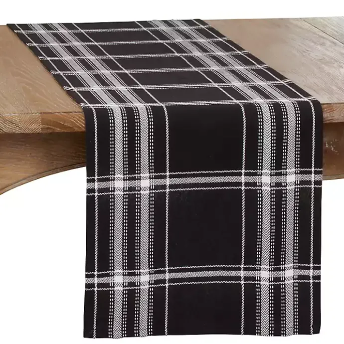 Discount Kirklands Home Plaid Cotton Table Runner, 72 in. Black