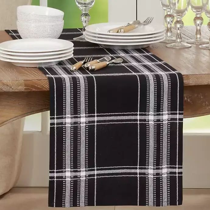 Discount Kirklands Home Plaid Cotton Table Runner, 72 in. Black