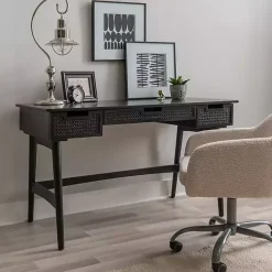 Hot Kirklands Home Rattan Ryker Desk Black