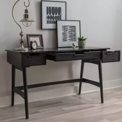 Hot Kirklands Home Rattan Ryker Desk Black