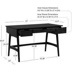 Hot Kirklands Home Rattan Ryker Desk Black