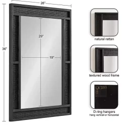 New Kirklands Home Rattan Textured Rectangle Wall Mirror Black