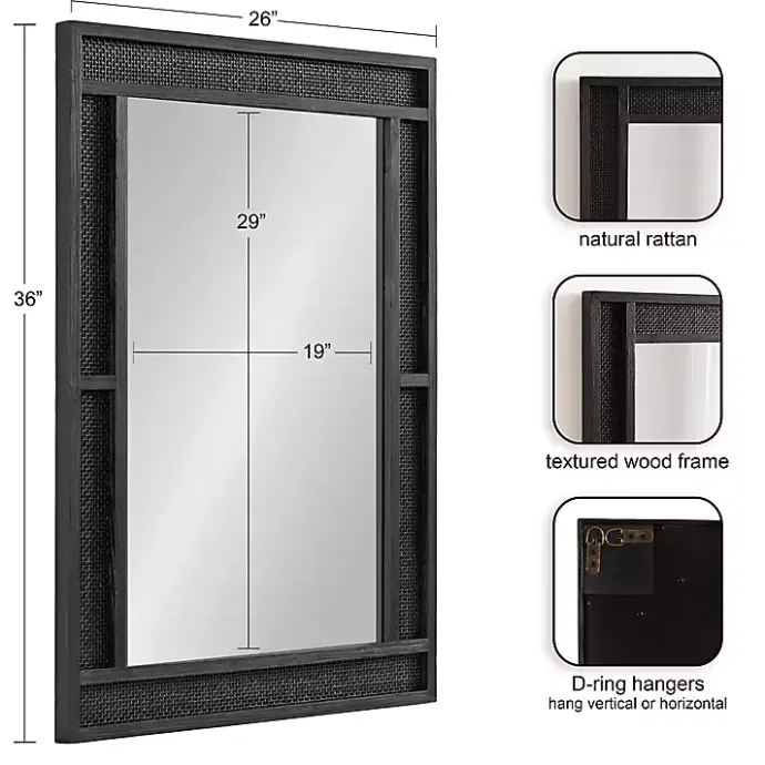 New Kirklands Home Rattan Textured Rectangle Wall Mirror Black