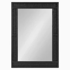 New Kirklands Home Rattan Textured Rectangle Wall Mirror Black