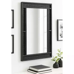 New Kirklands Home Rattan Textured Rectangle Wall Mirror Black