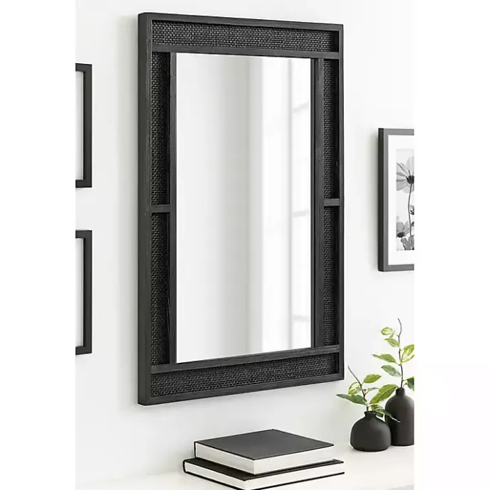 New Kirklands Home Rattan Textured Rectangle Wall Mirror Black