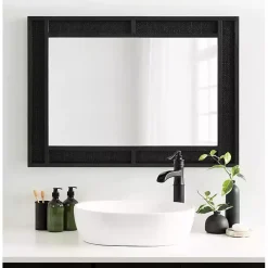 New Kirklands Home Rattan Textured Rectangle Wall Mirror Black