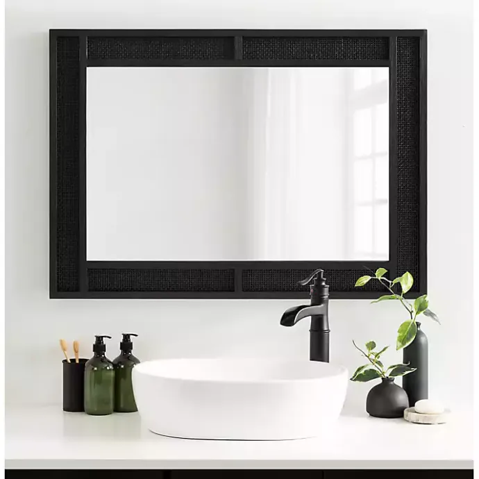 New Kirklands Home Rattan Textured Rectangle Wall Mirror Black