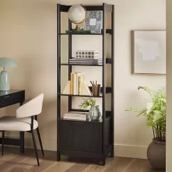 Online Kirklands Home Reeded Wood Holmes Narrow Bookcase Black