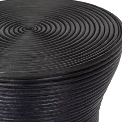 Kirklands Home Ribbed Rattan Round Accent Table Black