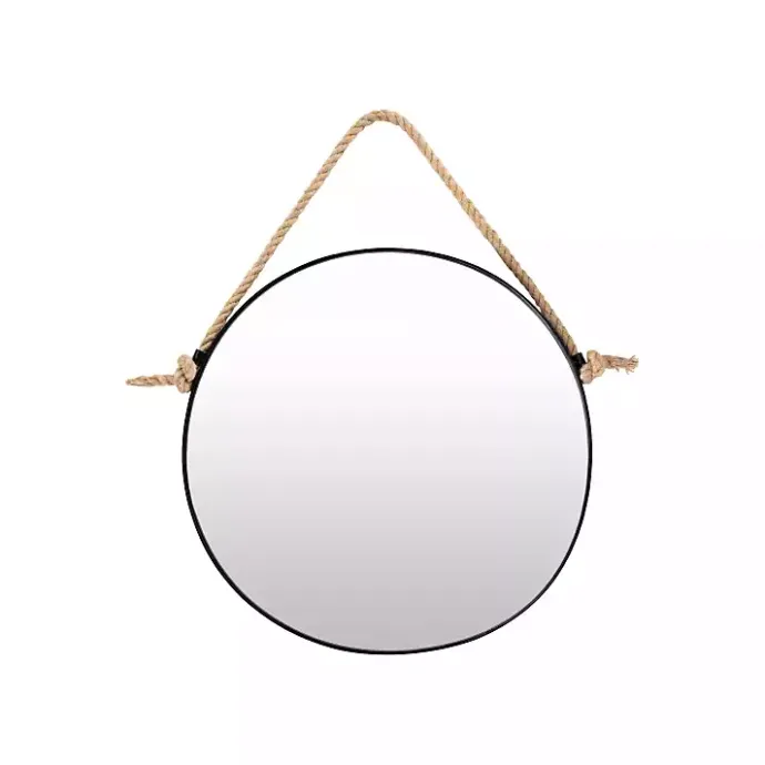 Kirklands Home Black Round Framed Mirror with Rope