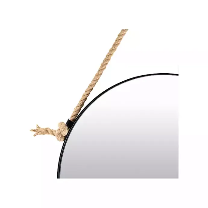 Kirklands Home Black Round Framed Mirror with Rope
