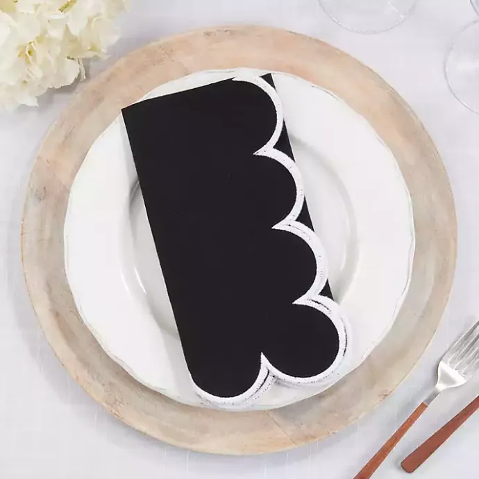 Discount Kirklands Home Scalloped Edge Napkins, Set of 4 Black