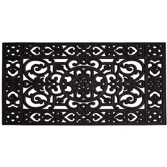 Clearance Kirklands Home Scroll Border Rubber Doormat, 41x17 in. Black