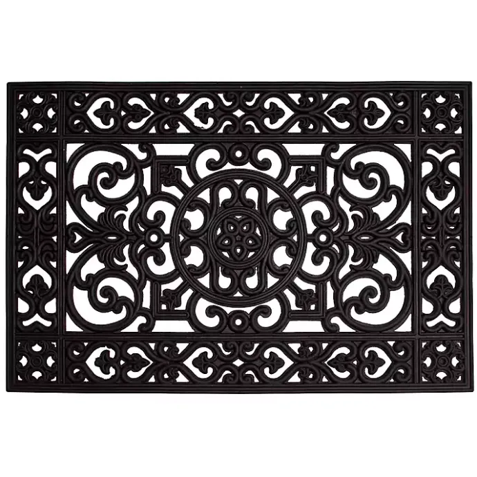 Discount Kirklands Home Scroll Border Rubber Doormat, 36x24 Black