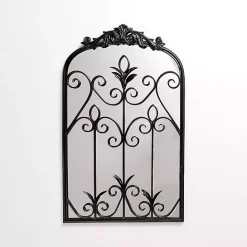 Kirklands Home Black Scrolled Metal Overlay Wall Mirror