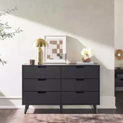 Outlet Kirklands Home Simple Grooved Handle 6-Drawer Dresser Black