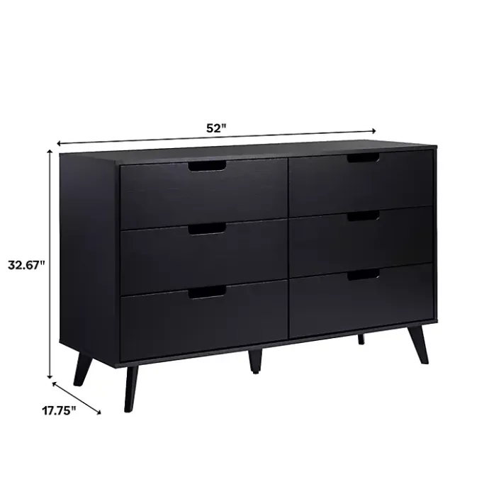 Outlet Kirklands Home Simple Grooved Handle 6-Drawer Dresser Black