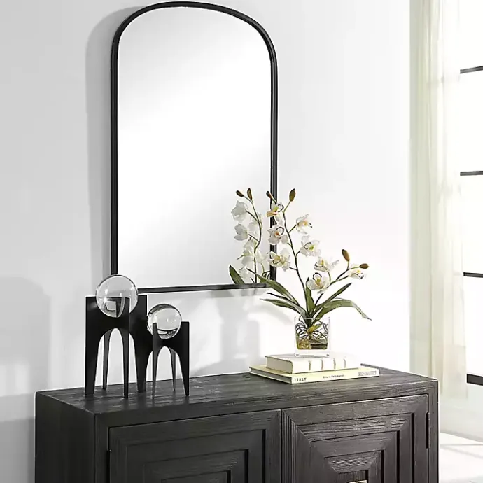 Hot Kirklands Home Black Simple Round Top Wall Mirror