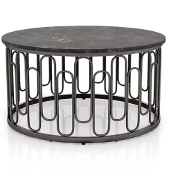 Sale Kirklands Home Stone and Metal Geometric Coffee Table Black