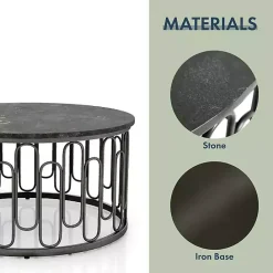 Sale Kirklands Home Stone and Metal Geometric Coffee Table Black
