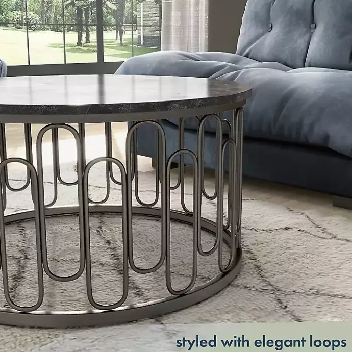 Sale Kirklands Home Stone and Metal Geometric Coffee Table Black