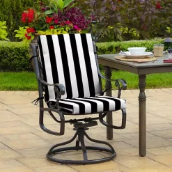 New Kirklands Home Stripe Luxe Outdoor Dining Chair Cushion Black