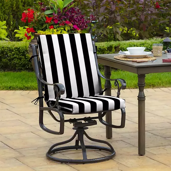 New Kirklands Home Stripe Luxe Outdoor Dining Chair Cushion Black