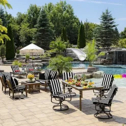 New Kirklands Home Stripe Luxe Outdoor Dining Chair Cushion Black