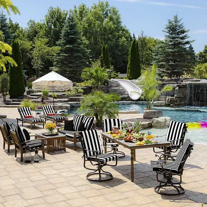 New Kirklands Home Stripe Luxe Outdoor Dining Chair Cushion Black