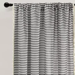New Kirklands Home Black Striped Tassel Curtain Panel Set, 84 in.