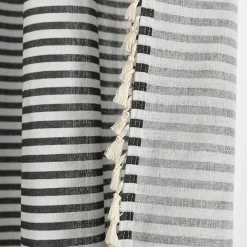 New Kirklands Home Black Striped Tassel Curtain Panel Set, 84 in.