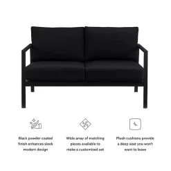 Outlet Kirklands Home Sunbrella Cushions Holland Outdoor Loveseat Black
