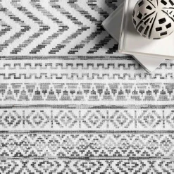 Hot Kirklands Home Black Tribal Geometric Washable Area Rug, 6x9