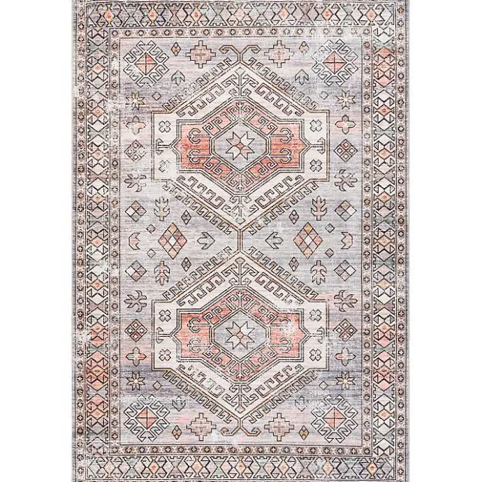 New Kirklands Home Black Tribal Motif Washable Area Rug, 5x8