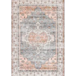 New Kirklands Home Black Vintage Motif Washable Area Rug, 8x10