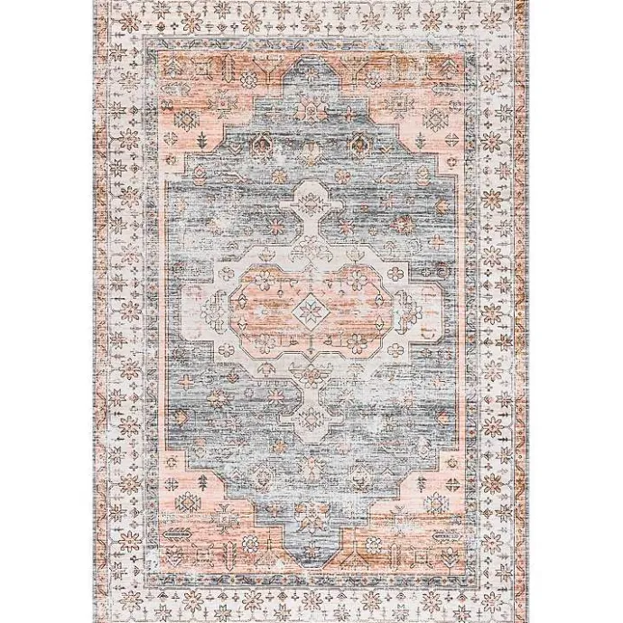 New Kirklands Home Black Vintage Motif Washable Area Rug, 8x10