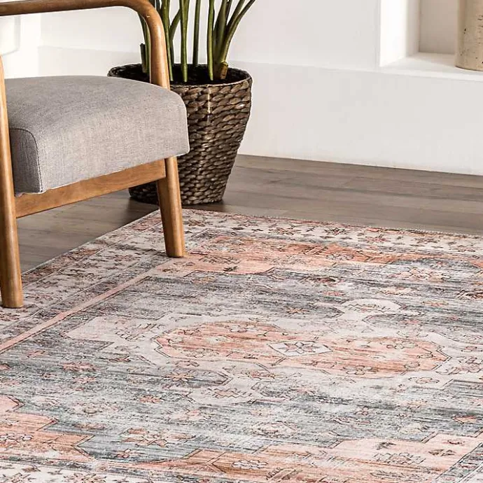 New Kirklands Home Black Vintage Motif Washable Area Rug, 8x10