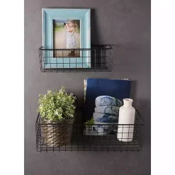 New Kirklands Home Black Wall Hanging Wire Baskets, Set of 2