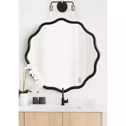 Kirklands Home Wavy Scallop Round Wall Mirror Black