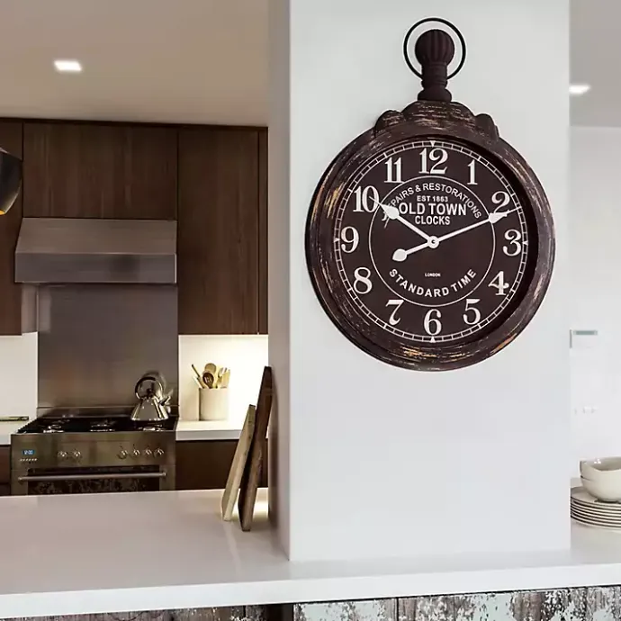 Hot Kirklands Home Black Weathered Iron Frame Round Wall Clock