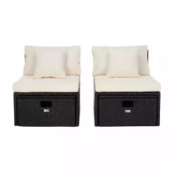 Online Kirklands Home Black Wicker Chaises with Ottoman, Set of 2